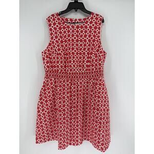 NEW Boden Smocked Waist Mini Dress Sleeveless Coral Red Mosaic Print Womens 12R